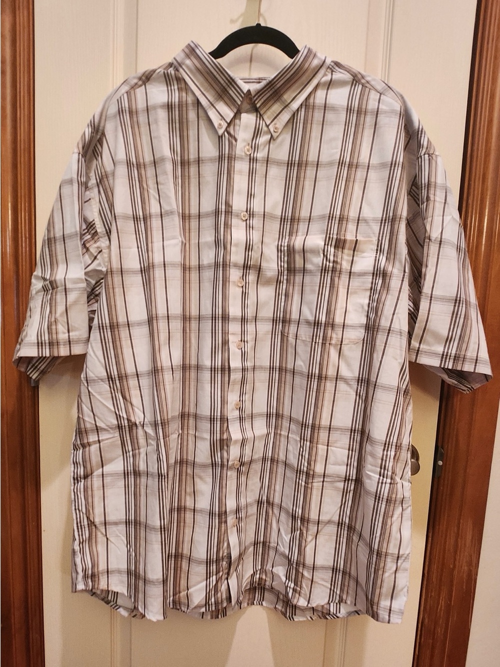 Men's 4XL Gioberti Italy White Brown Plaid Button-Down Shirt Short Sleeve - Picture 2 of 10